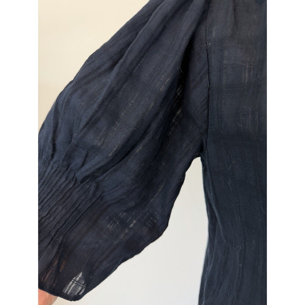 Madewell XXS Black Ruffle Blouse Cotton Plaid Textured Puff Sleeve Romantic Top - Picture 5 of 8